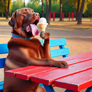 Adorable Labrador Enjoying Ice Cream at Park Picnic Table