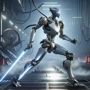 Elegant Robot in Metallic Silver - Action-Packed Game Character