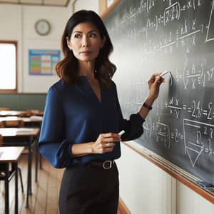 Experienced Female Math Teacher Explains Complex Equations in Classroom