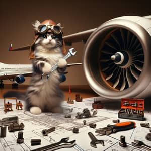 Whimsical Cat Aircraft Engineer - Aviation Fantasy Scene