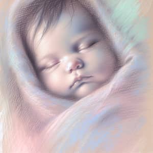 Tranquil Pastel Illustration of a Newborn Baby Wrapped in Serenity