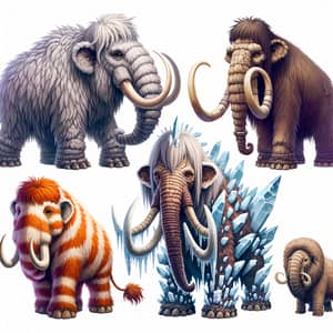 Ice Age-Style Creatures Ensemble: Mammoths and Unique Beasts
