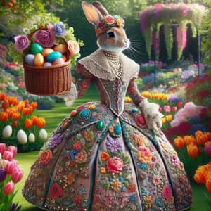 Easter Rabbit in Zuhair Murad Dress with Easter Eggs in Sunny Garden