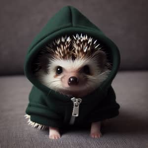 Cute Hedgehog in Dark Green Hoodie
