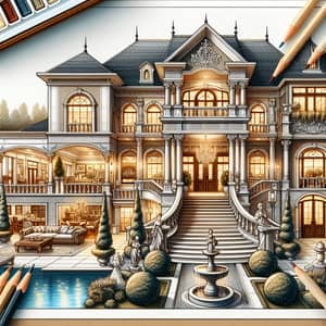 Luxurious Mansion with Grand Staircase and Opulent Furnishings