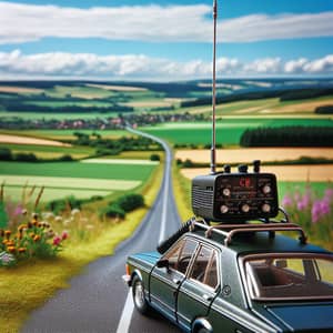 Picturesque Landscape: Car with CB Radio Antenna