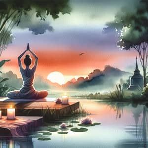Tranquil Yoga Scene in Watercolor Painting