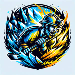 Vivid Blue & Yellow Hockey Logo Design | Miner, Ice Berg, Fire Flames