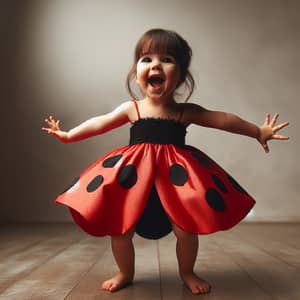 Hispanic Girl in Ladybird Dress Dancing with Joy