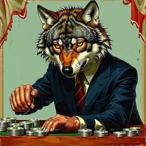Wolf-Headed Man in Suit Playing Stocks