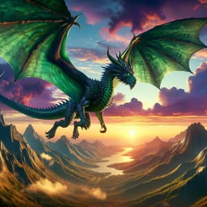 Majestic Dragon Soaring in Vibrant Sky | Breathtaking Sunset View