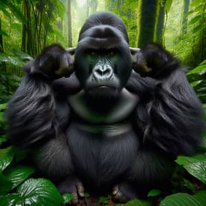Majestic Gorilla: Hear No Evil in Lush Green Jungle