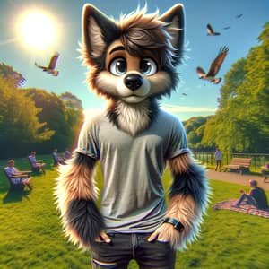 Furry Canine-Like Humanoid Character Outdoors in Verdant Park
