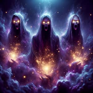 Ethereal Jinn Entities in Purple Mist and Golden Fire