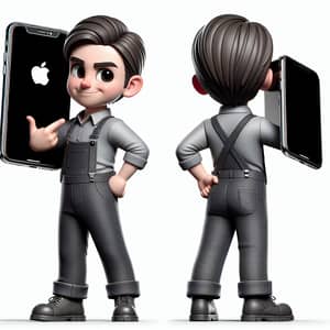 Cartoon-Style Young Man with Oversized Head Carrying iPhone