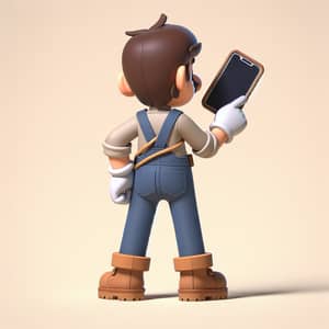 Animated Young Man with Oversized Head and Smartphone | Unique Character Design