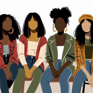 Diverse Teenage Girls Illustration in Modern Casual Outfits