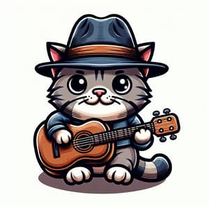 Cat in Hat Playing Guitar - Fun Illustration