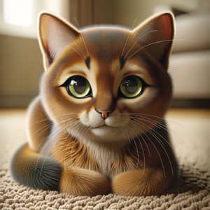 Realistic Domestic Cat Image | Green-Eyed Feline on Beige Carpet
