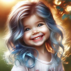Enchanting Portrait of Smiling Three-Year-Old Girl with Blue Hair