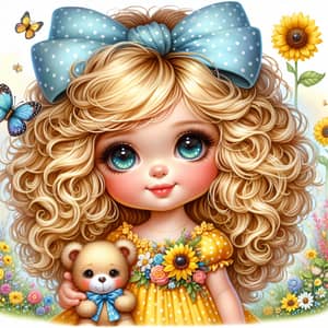 Charming Little Girl with Golden Curly Hair | Springtime Scene