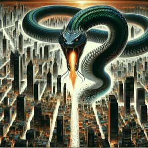 Giant Serpent Attacks City - Stunning Mixed Media Artwork