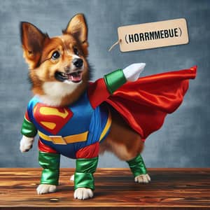 Superhero Dog on Table: Lively Canine Costume Pose