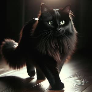 Sleek Black Cat with Hypnotic Green Eyes Prowling Gracefully