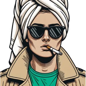 Person with Towel Headwrap and Hand-Drawn Sunglasses