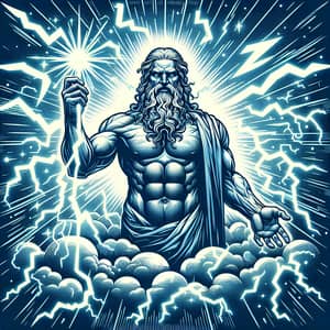 Powerful Mythical Figure with Thunderbolt and Lightning