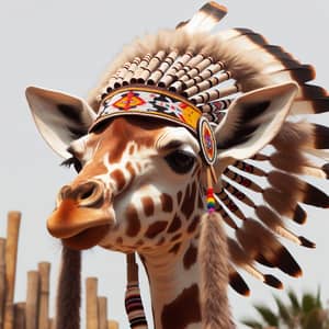 Giraffe in Native American Headdress