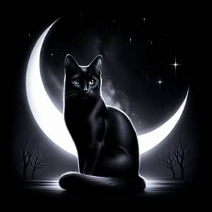 Elegant Black Cat Under Moonlight | Mystical Nocturnal Scene