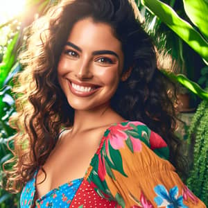 Confident Hispanic Woman Poses with Radiant Smile