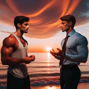 Sunset Beach Conversation: Athletic vs Businessman