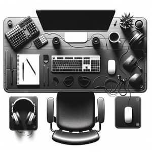Black and White Computer Workspace Setup | Mouse Pad Design