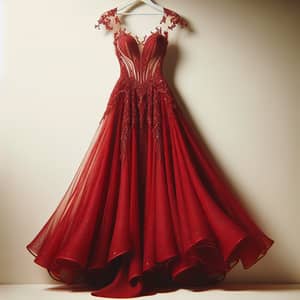 Elegant Floor-Length Red Dress with Intricate Detailing