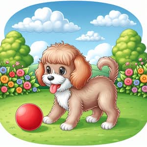 Playful Domestic Dog with Short Wavy Fur and Red Ball