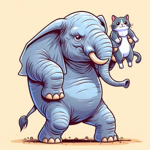 Fun Elephant Carrying Cat Illustration