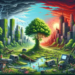 End of Human Civilization: Post-Apocalyptic Cityscape Illustration