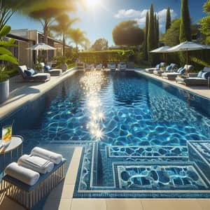 Luxurious Sparkling Blue Pool | High-End Patio & Greenery