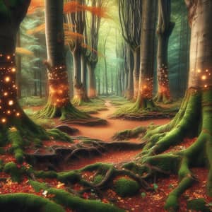 Enchanted Forest Vintage | Old Storybook Scene with Fairy Lights