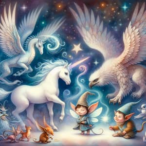 Magical Creatures in Watercolor Art - Enchanting Scene