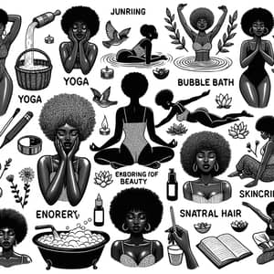 Black and White Empowering Illustrations for Black Women's Self-Care Coloring Book