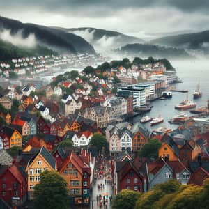 Panoramic View of Colorful Bergen City | Scenic Mountain Range & Sea