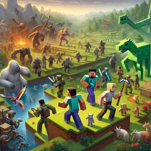 Survival Gameplay in Minecraft World - 3 Diverse Players vs Hostile Creatures