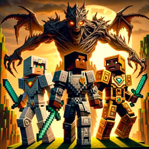 Epic Minecraft Battle: Trio Confronts Horrible Monster