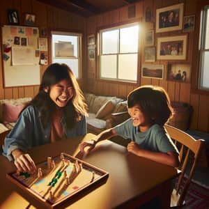 Cooperative Board Game Fun at Asian Girl's Cozy Home