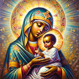 Ethiopian Orthodox Religious Painting of Mary and Baby Jesus
