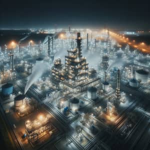 Night View of Chemical Plant: Industrial Complex in Illuminated Splendor
