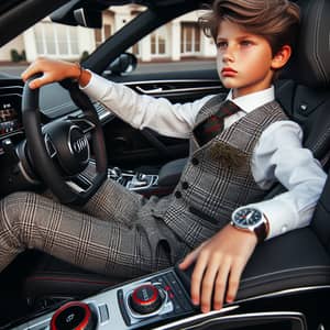 Wealthy Caucasian Boy in Audi RS7